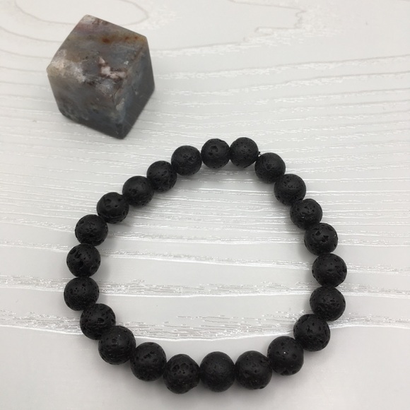 HANDCRAFTED Black Lava Stretch Bracelet - Picture 1 of 1